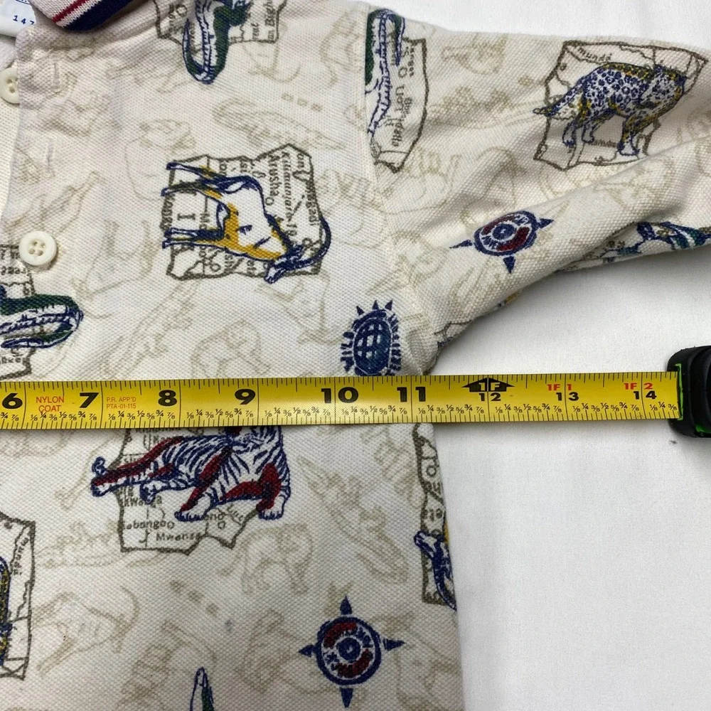 Vintage OshKosh Bgosh Boys 4T Safari Animal Print Long Sleeve Polo Shirt USA